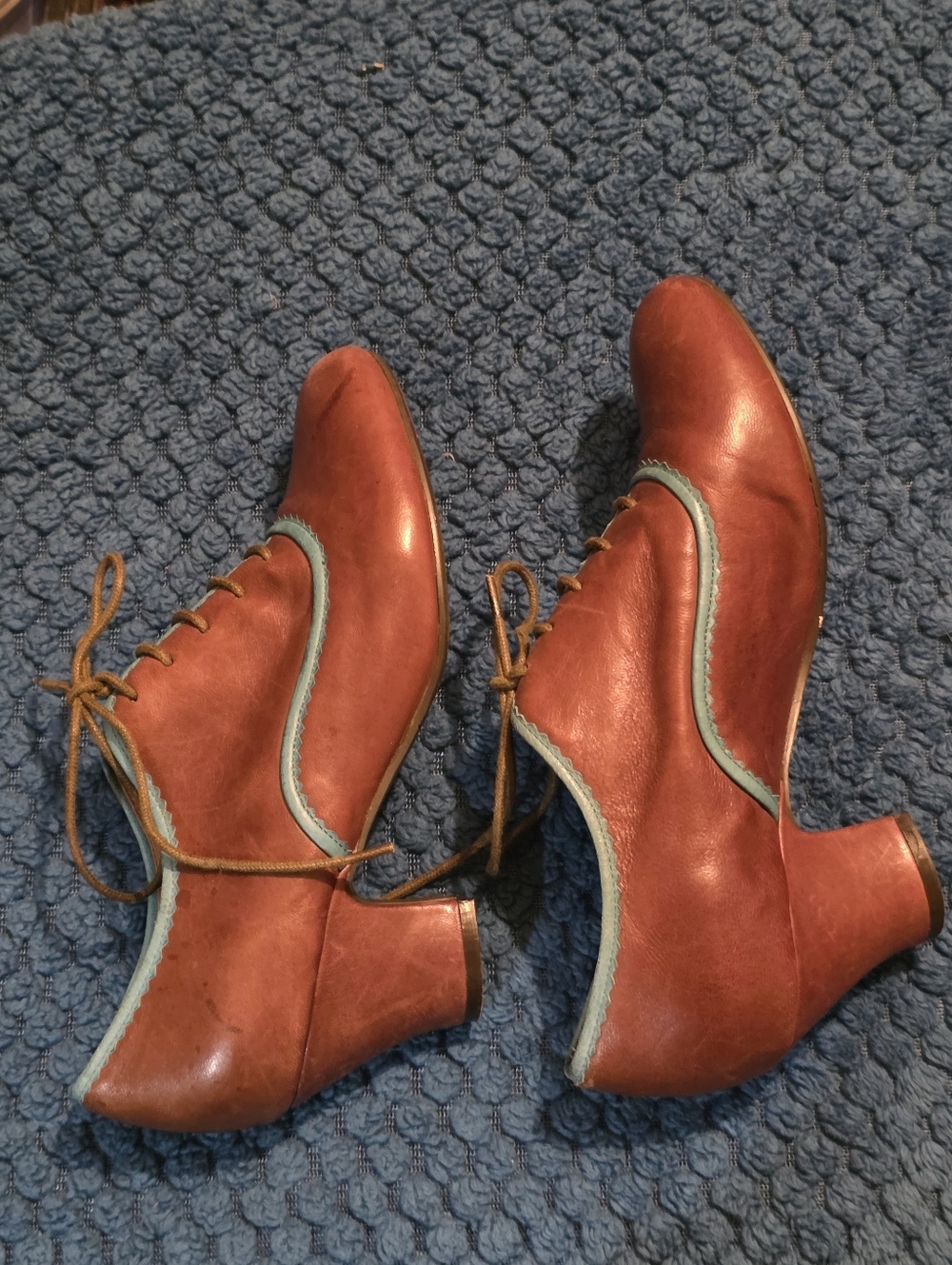 Miz Mooz Triumph Retro Cuban Heel Lace-Up Oxford Heels Size 7.5 Brown & Blue - Picture 5 of 10